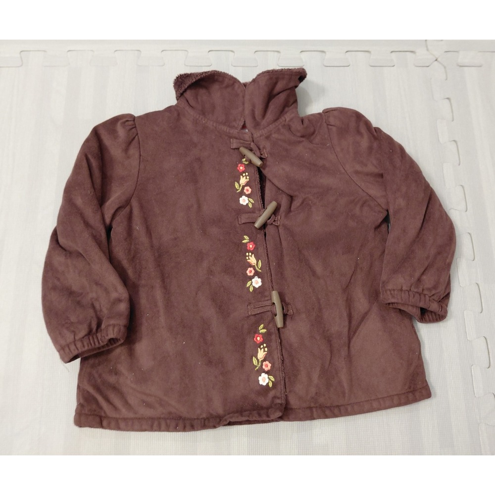 Gymboree Girls Brown Faux Suede Toggle Jacket Floral Embroidery 2T Coat